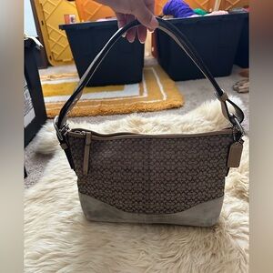Coach Brown Signature Canvas & Taupe Suede Shoulder Bag
